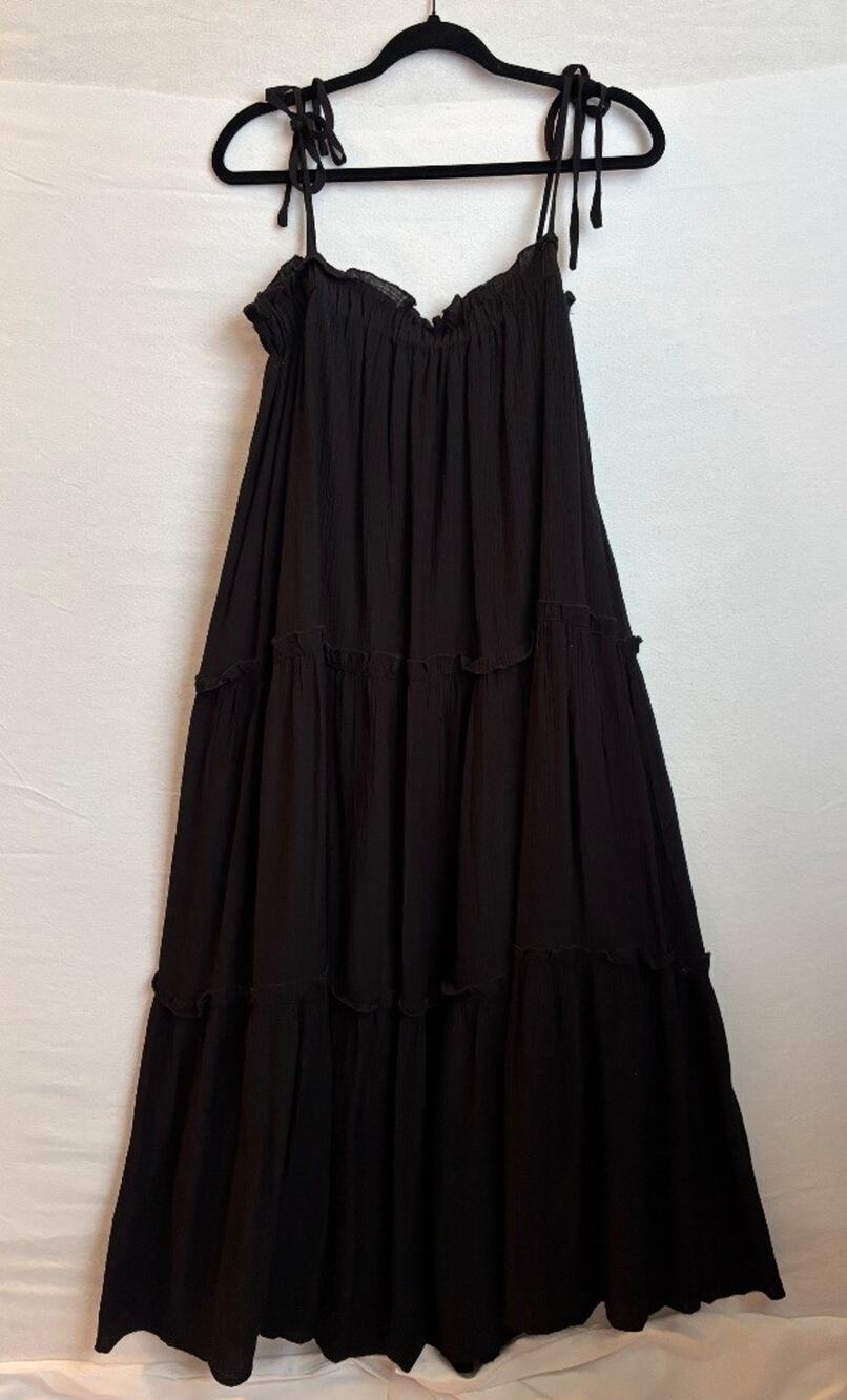 Altar'd State Black Tiered Maxi Dress Tie Strap Boho Cottagecore Size M